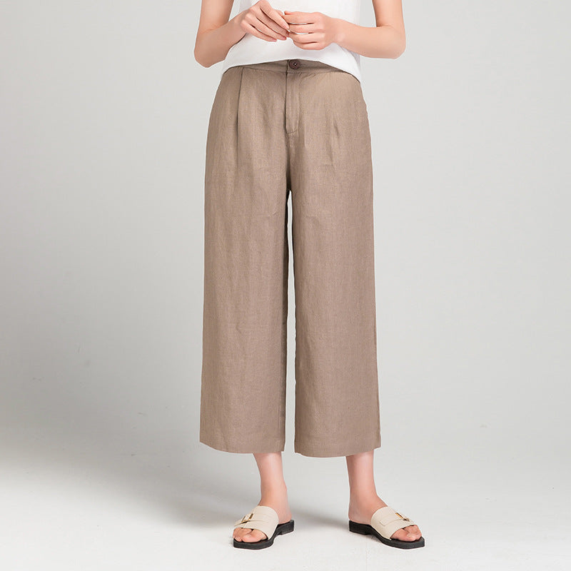 Damen Weite Leinen Stoffhose mit Gummibund und Taschen