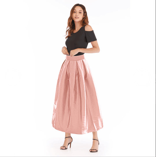 Damen Maxirock aus schimmerndem Satin mit weitem Schnitt R&B