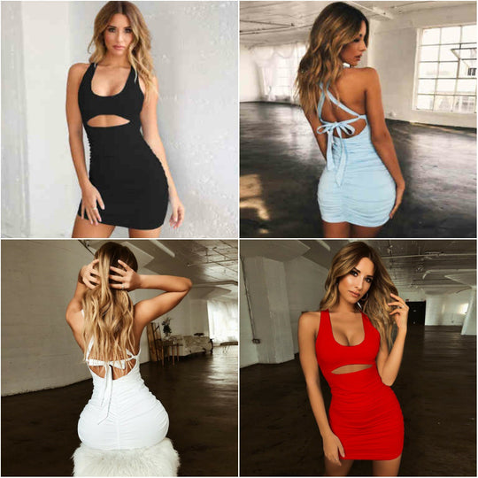 Damen figurbetontes Minikleid mit Ausschnitt R&B