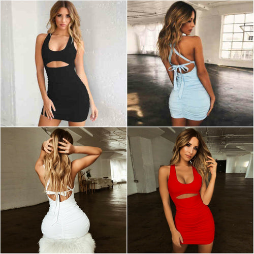 Damen figurbetontes Minikleid mit Ausschnitt R&B