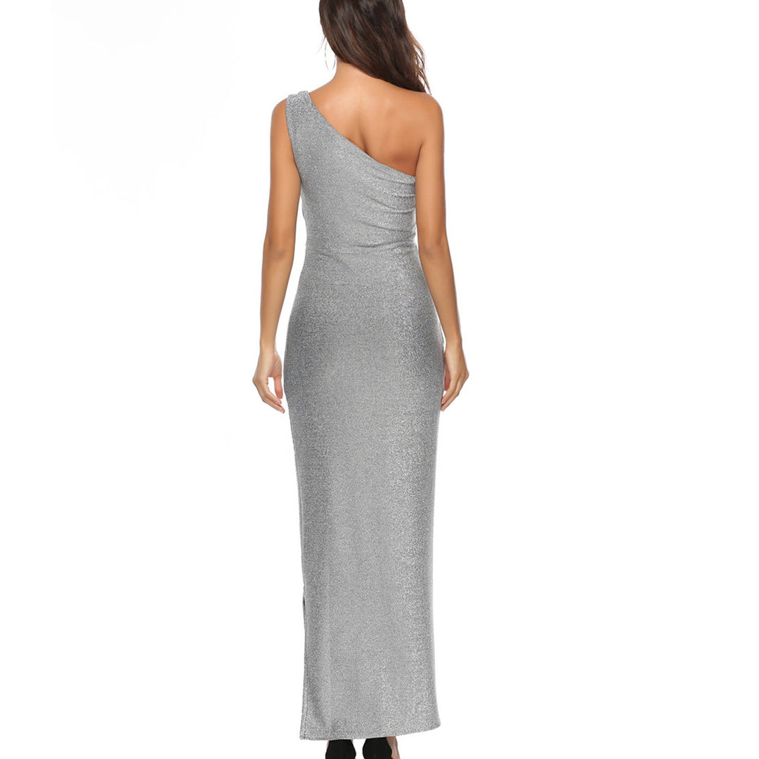 Damen Elegantes Maxikleid mit asymmetrischem Schnitt und schimmerndem Stoff R&B