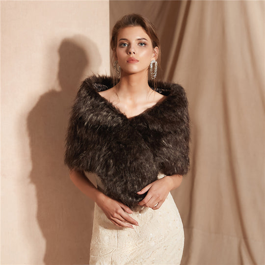Damen Eleganter Kunstfell Schal R&B