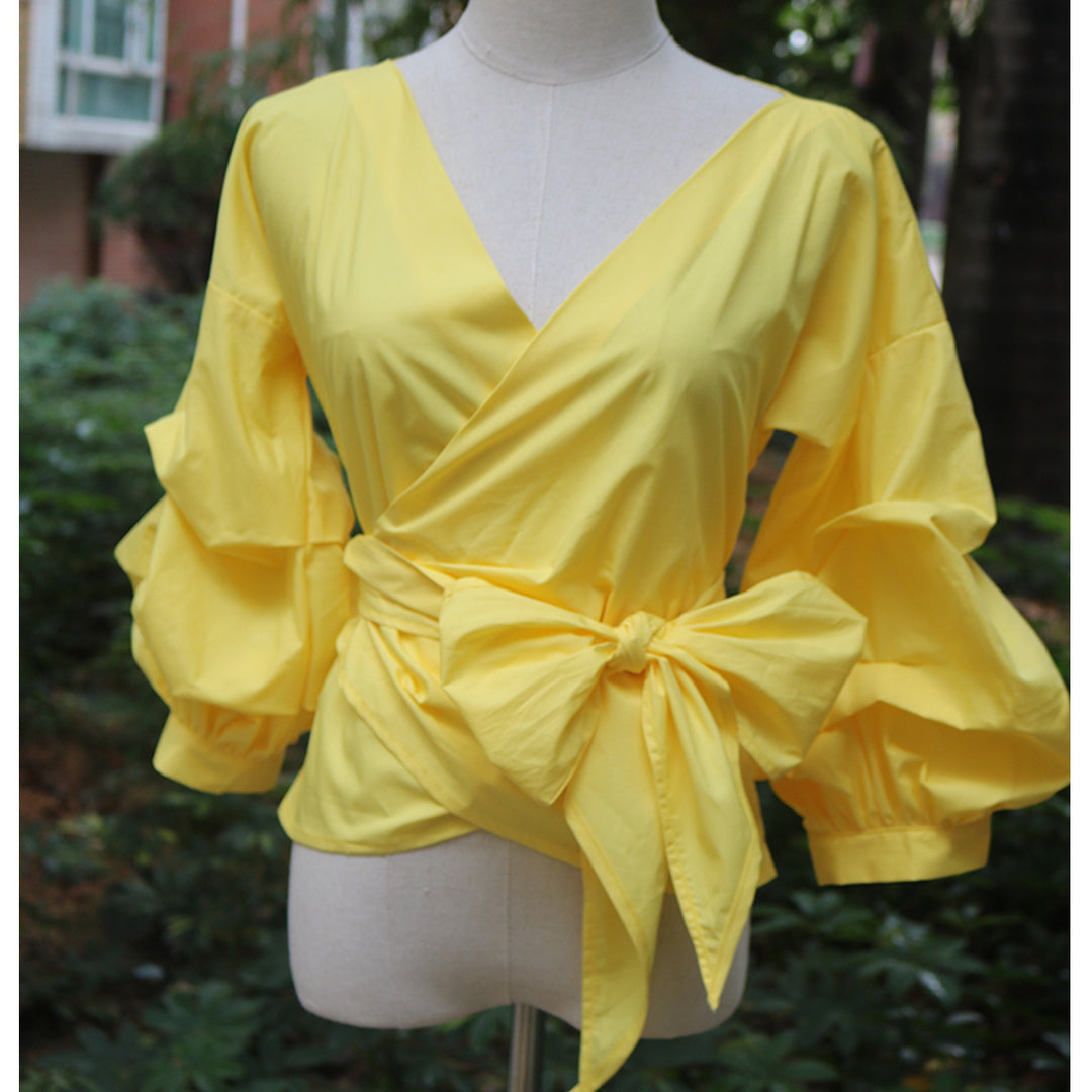 Damen Wickelbluse mit voluminösen Ärmeln R&B
