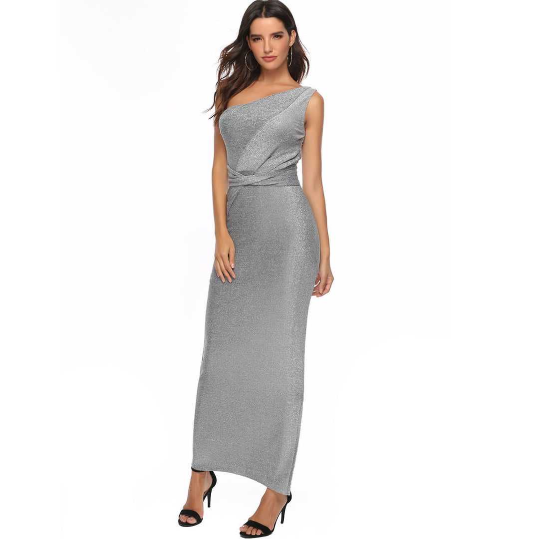 Damen Elegantes Maxikleid mit asymmetrischem Schnitt und schimmerndem Stoff R&B
