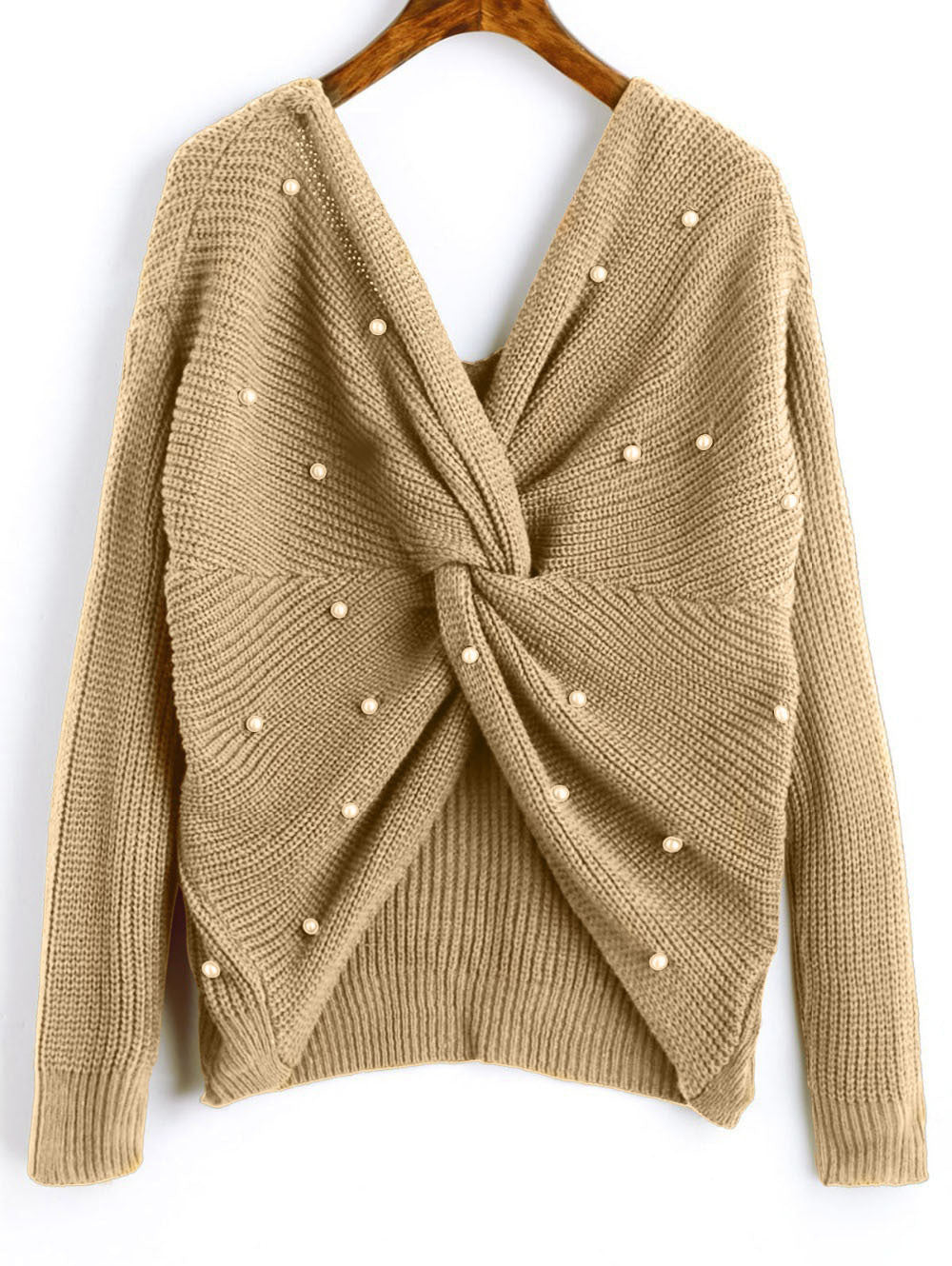 Damen Strickpullover mit Twist-Detail und Perlenbesatz R&B