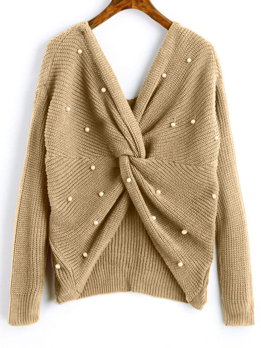 Damen Strickpullover mit Twist-Detail und Perlenbesatz R&B