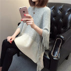 Damen Strickponcho mit Fransen und modischem Farbverlauf