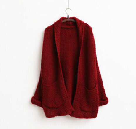 Damen grober Strick-Cardigan mit offenen Ärmeln und praktischen Taschen
