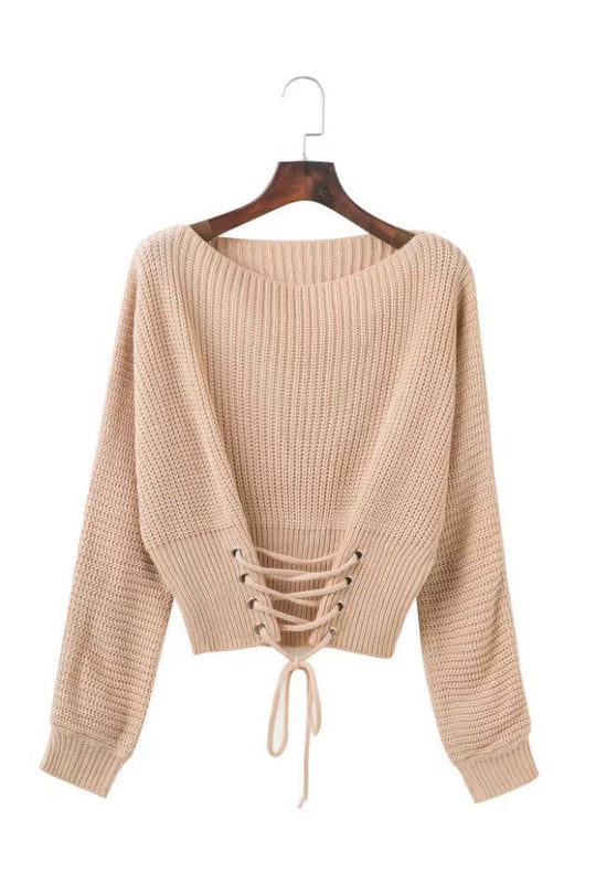 Damen Crop-Strickpullover mit Lacedetail R&B