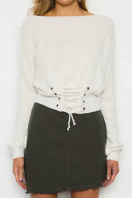 Damen Crop-Strickpullover mit Lacedetail R&B