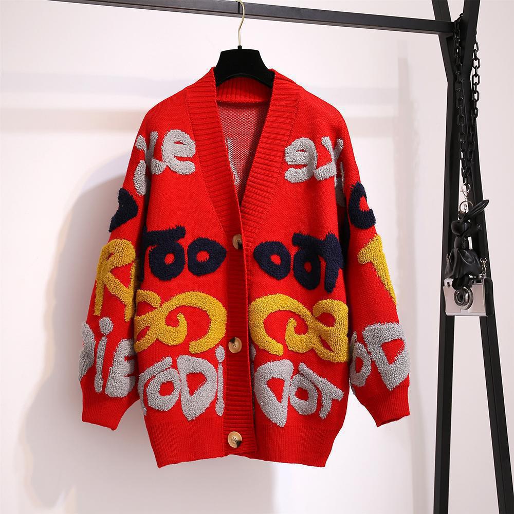 Damen Grobstrick-Cardigan mit bunten grafischen Mustern und komfortablen Knopfdetails