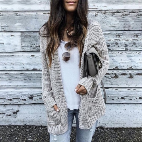 Damen Grobstrick-Cardigan mit aufgesetzten Taschen und lässigem Schnitt R&B