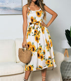 Damen Midikleid mit floralem Design und elastischem Taillengürtel R&B