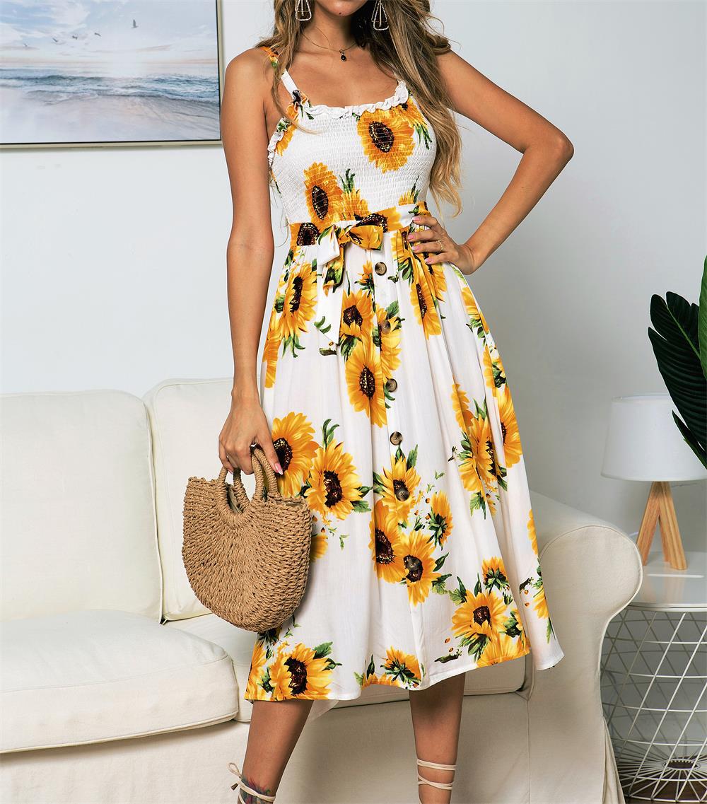 Damen Midikleid mit floralem Design und elastischem Taillengürtel R&B