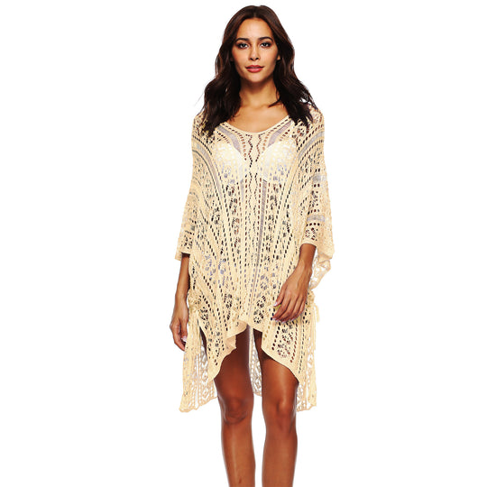 Damen lässiger Häkel-Kaftan mit stilvollem V-Ausschnitt R&B