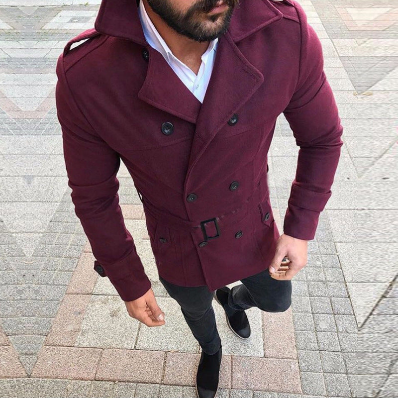Herren modischer Trenchcoat mit gefüttertem Kragen und Gürtel R&B