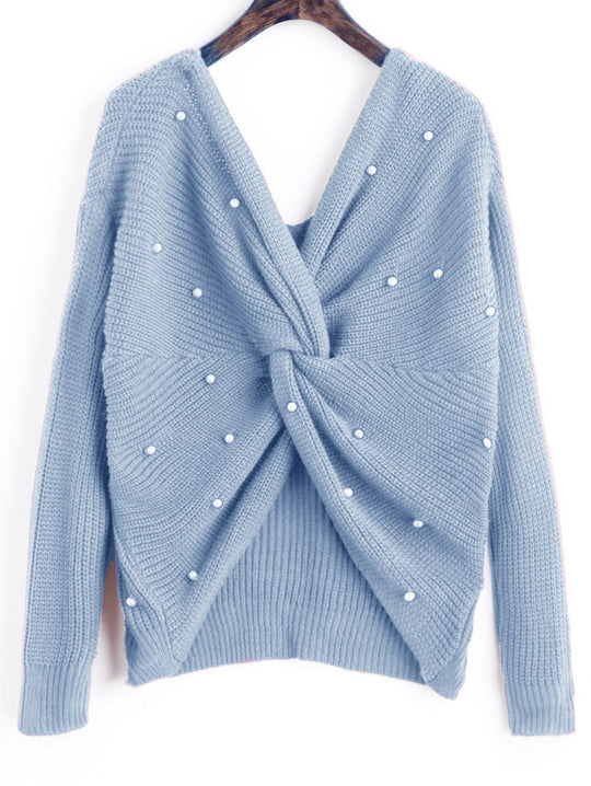Damen Strickpullover mit Twist-Detail und Perlenbesatz R&B