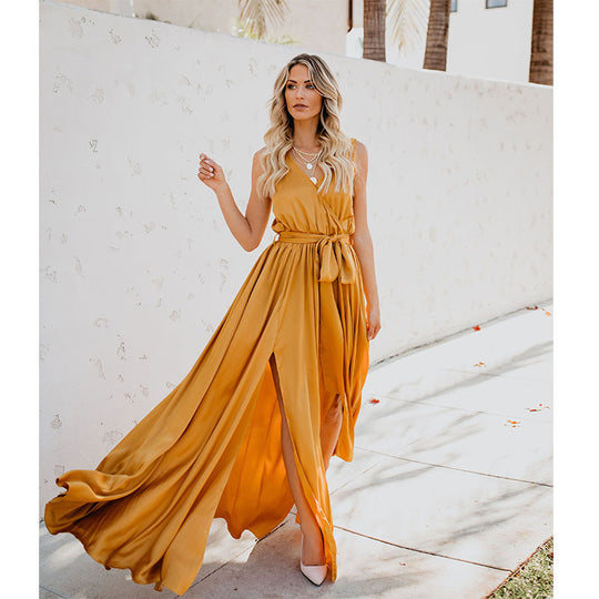 Damen Elegantes Maxikleid mit fließendem Rock und schlichter Silhouette R&B