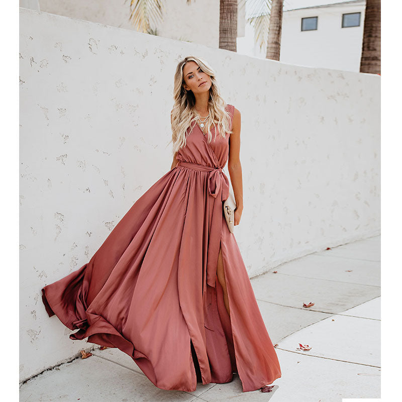 Damen Elegantes Maxikleid mit fließendem Rock und schlichter Silhouette R&B
