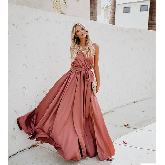 Damen Elegantes Maxikleid mit fließendem Rock und schlichter Silhouette R&B