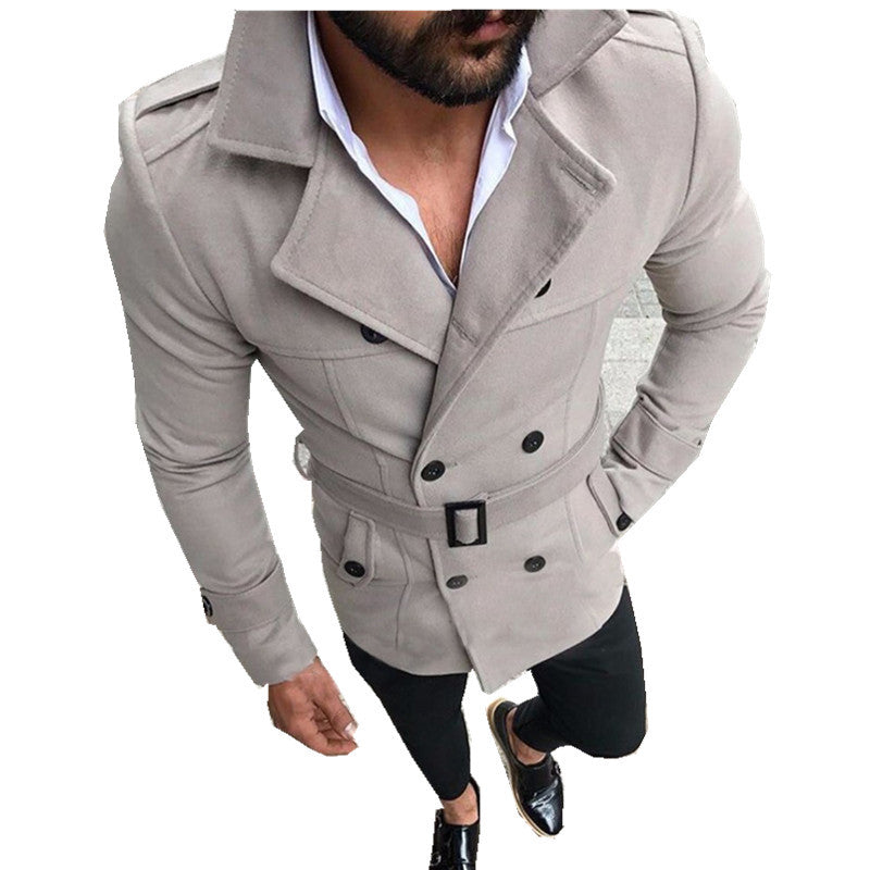 Herren modischer Trenchcoat mit gefüttertem Kragen und Gürtel R&B