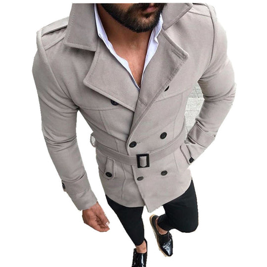 Herren modischer Trenchcoat mit gefüttertem Kragen und Gürtel R&B