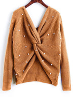 Damen Strickpullover mit asymmetrischem Rückendesign und perlenverzierten Elementen