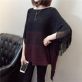 Damen Strickponcho mit Fransen und modischem Farbverlauf
