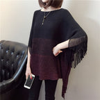 Damen Strickponcho mit Fransen und modischem Farbverlauf