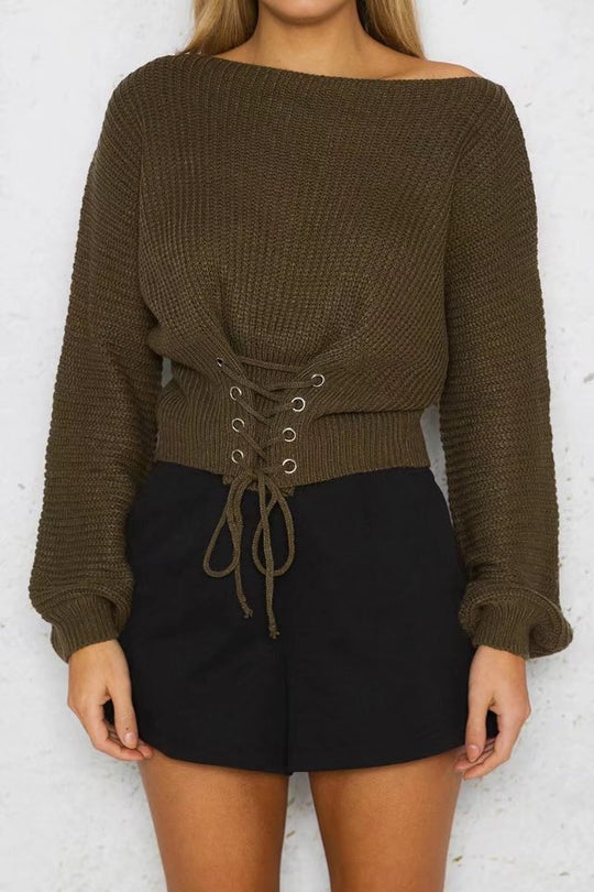 Damen Crop-Strickpullover mit Lacedetail R&B