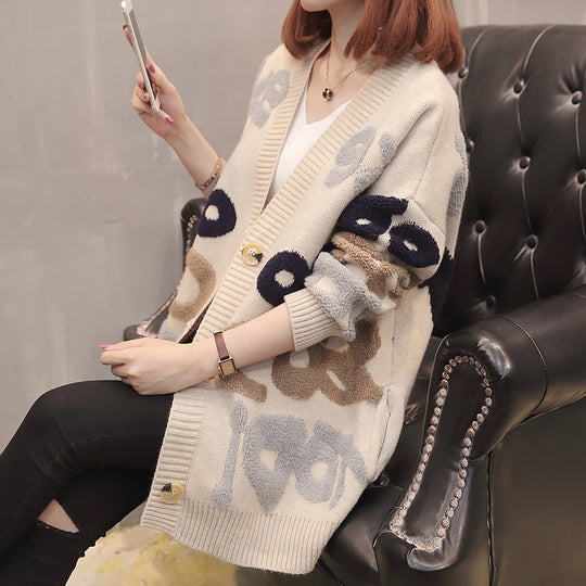 Damen Grobstrick-Cardigan mit modischem Grafikdesign und Knopfverschluss R&B