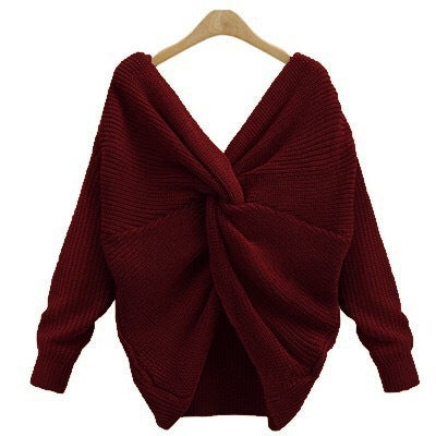 Damen lässiger Strickpullover mit tiefem Rückendetail und übergroßem Schnitt R&B