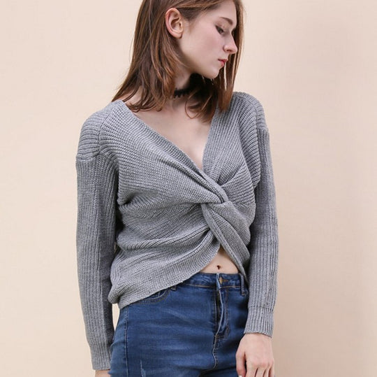 Damen lässiger Strickpullover mit tiefem Rückendetail und übergroßem Schnitt R&B
