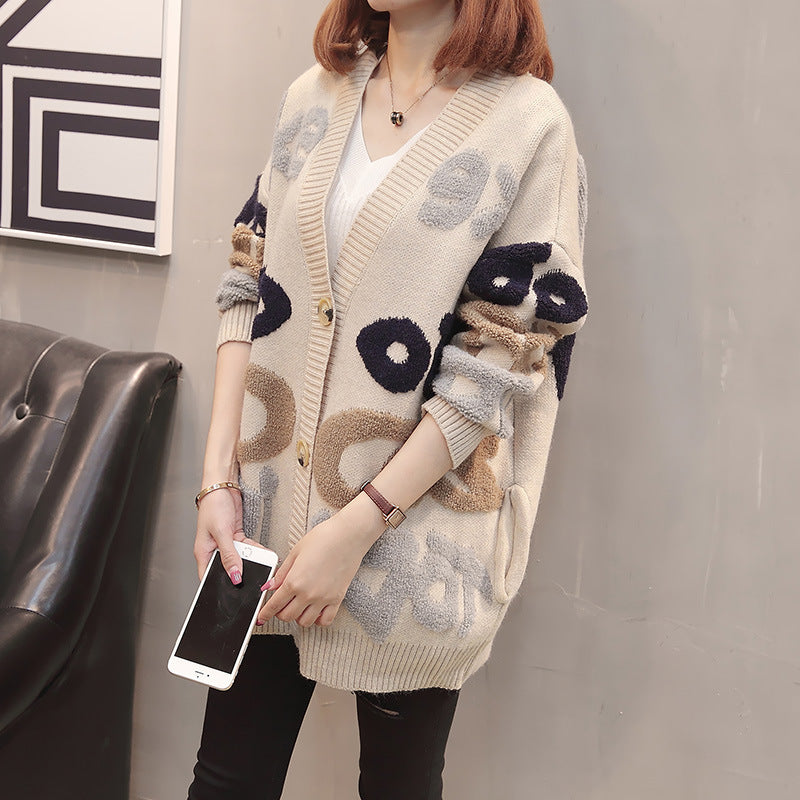 Damen Grobstrick-Cardigan mit modischem Grafikdesign und Knopfverschluss R&B