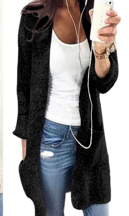 Damen Lange Strickjacke mit Taschen R&B