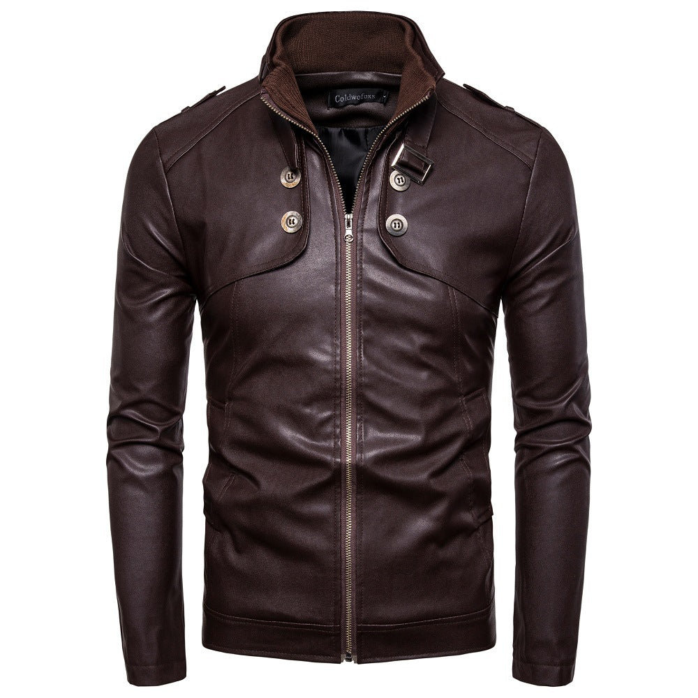 Herren modische Kunstlederjacke mit asymmetrischem Reißverschluss und Steppnähten R&B