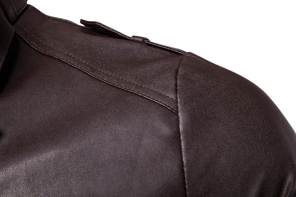 Herren modische Kunstlederjacke mit asymmetrischem Reißverschluss und Steppnähten R&B