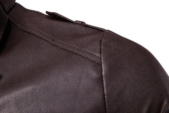 Herren modische Kunstlederjacke mit asymmetrischem Reißverschluss und Steppnähten R&B