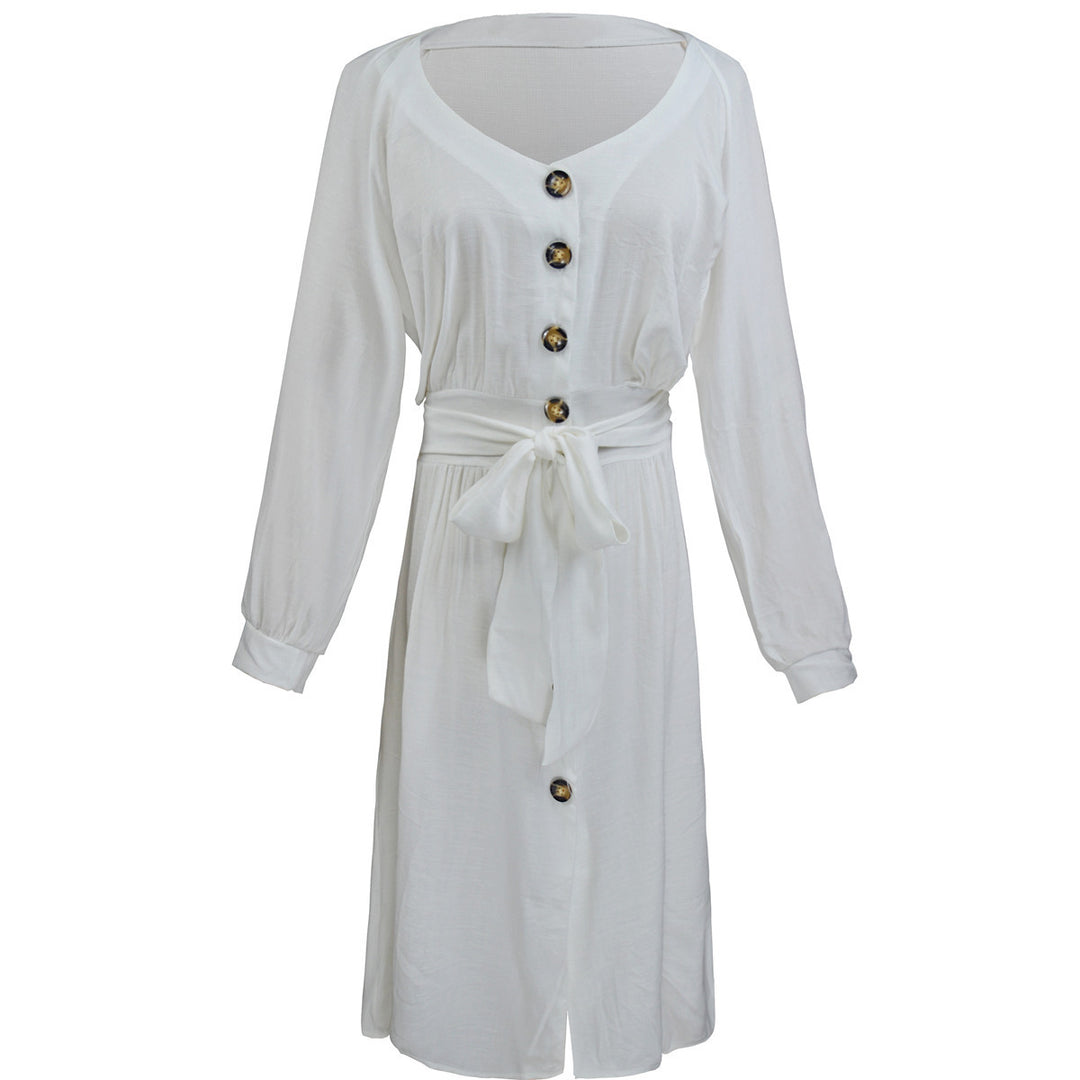 Damen modisches Knopfdress mit Gürtel R&B