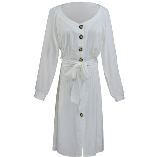 Damen modisches Knopfdress mit Gürtel R&B
