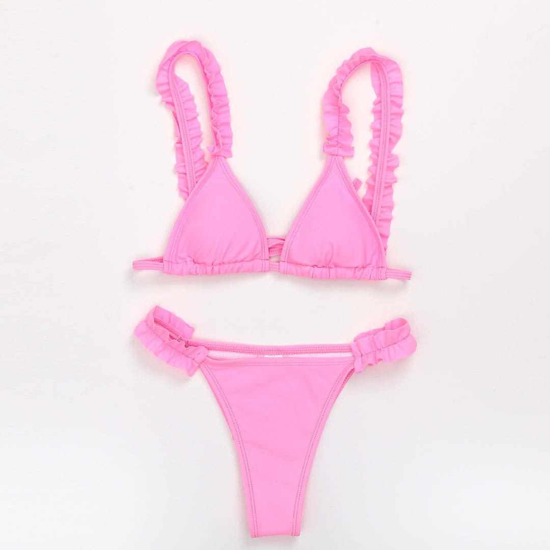 Damen Triangel-Bikini mit Rüschen und farbenfrohem Design R&B