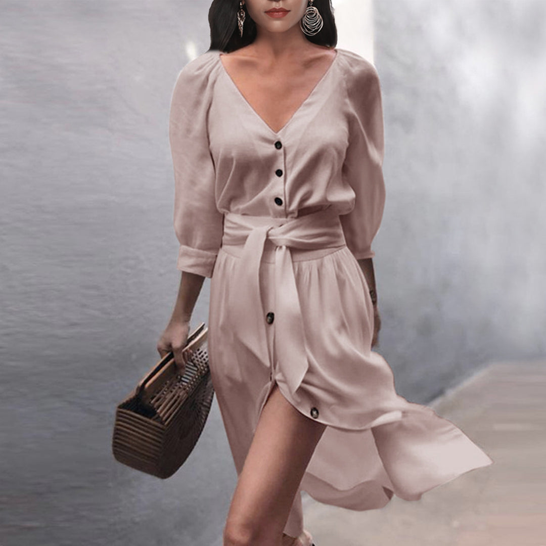 Damen modisches Knopfdress mit Gürtel R&B