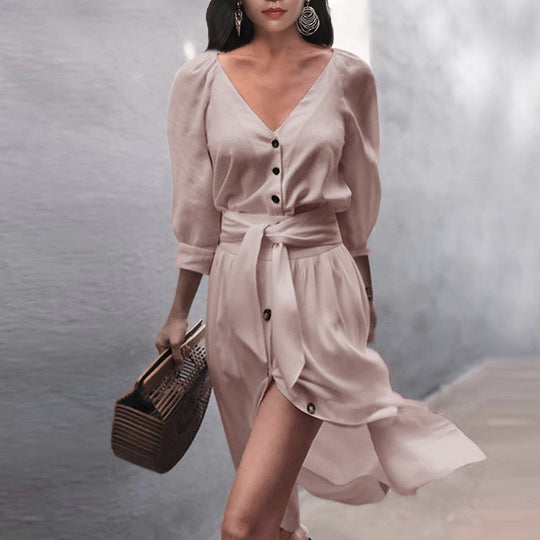 Damen modisches Knopfdress mit Gürtel R&B