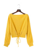 Damen cropped Pullover mit Schnürung und weitem Schnitt