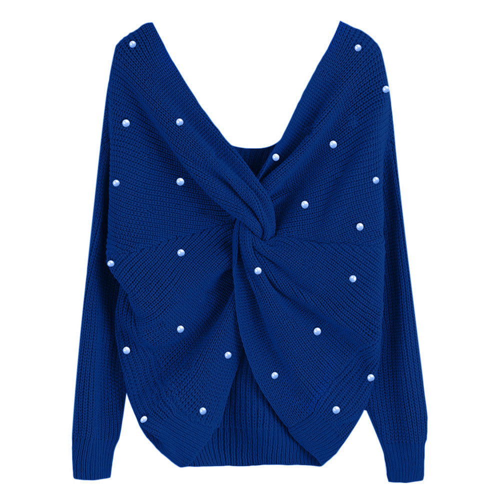 Damen Strickpullover mit Twist-Detail und Perlenbesatz R&B