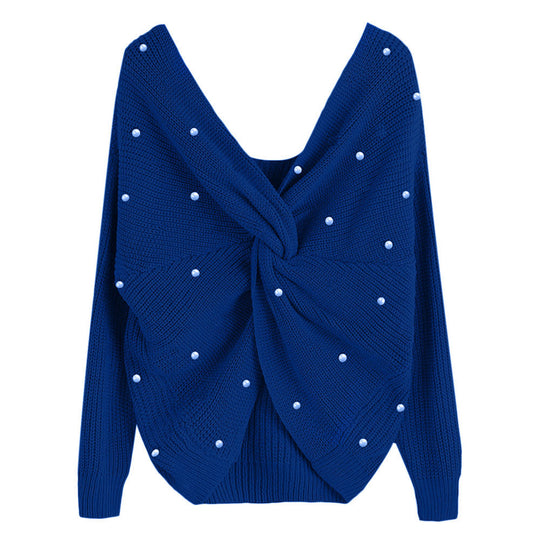 Damen Strickpullover mit Twist-Detail und Perlenbesatz R&B