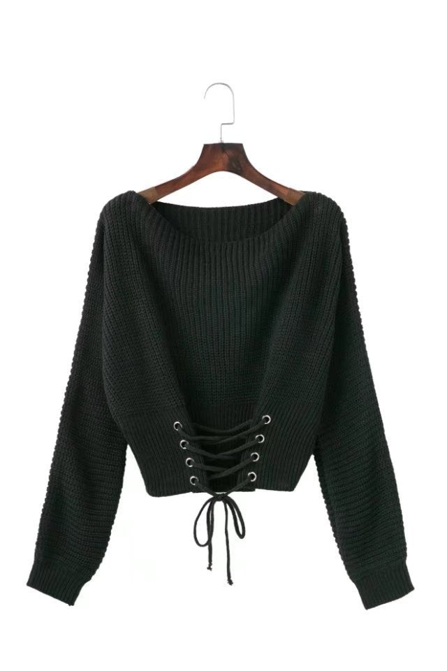 Damen Crop-Strickpullover mit Lacedetail R&B