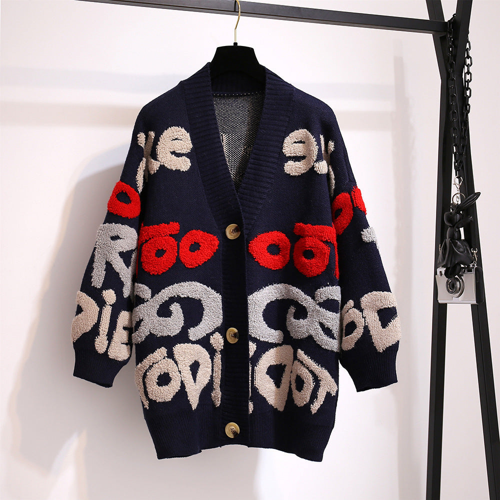 Damen Grobstrick-Cardigan mit bunten grafischen Mustern und komfortablen Knopfdetails R&B