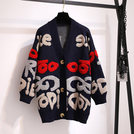 Damen Grobstrick-Cardigan mit bunten grafischen Mustern und komfortablen Knopfdetails R&B