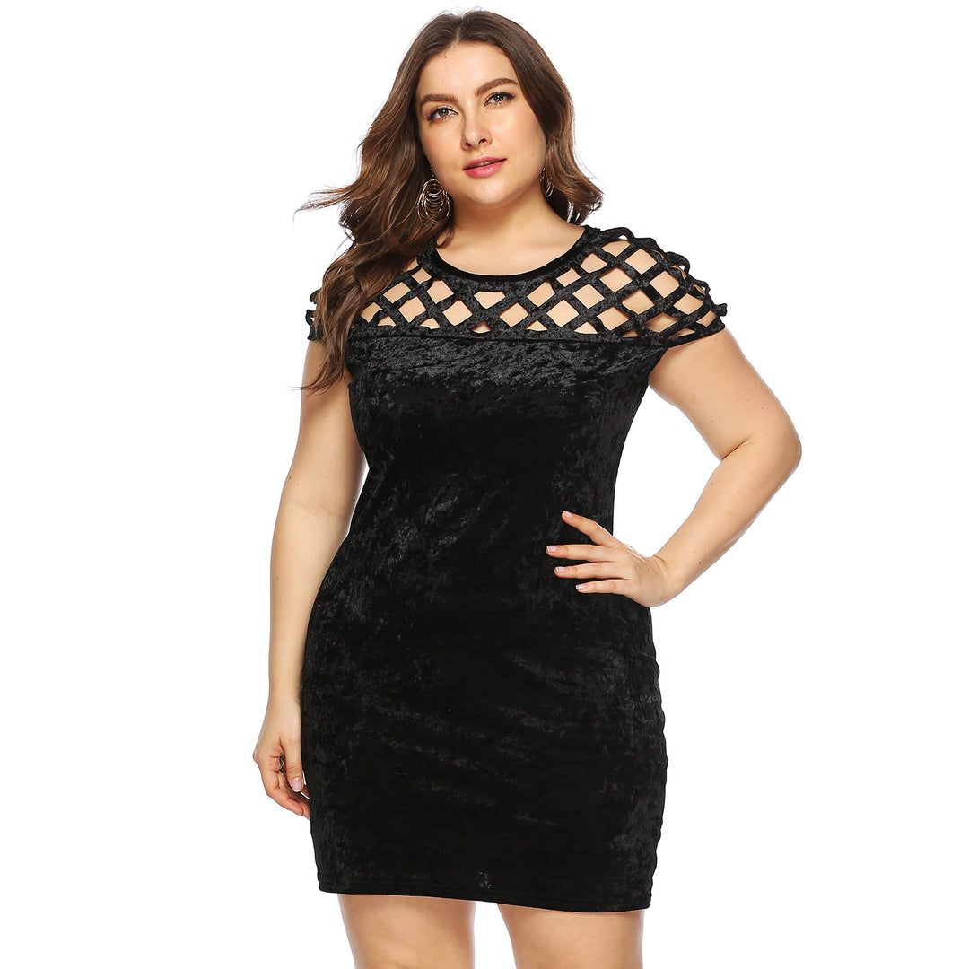 Damen Figurgünstiges Samtkleid mit einzigartigem Netzdesign R&B